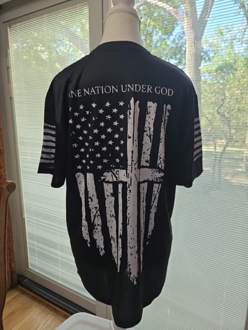 NEW-Graphic Tee with "One Nation Under God" Print Black - Faith Based  M Unisex